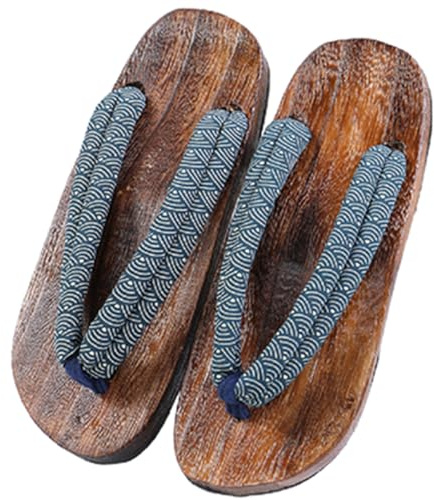 YFSJJ Traditionnelles Japonaises Geta Sabots en Bois Kimono Pantoufles,Hommes Sabots Léger et Confortable Casual Tongs Japonaises,Léger et Confortable Sabots Sandals(Size:EU 45,Color:Couleur Bleu)