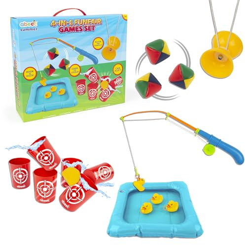 abeec Funfair for Kids and Family - Carnival Games with Hook A Duck, Tin Can Alley, Diabolo and Juggling Balls for Indoor and Outdoor Play - Perfect Party Activities