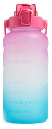 Katsy Style 2L Rainbow Hydration Tracker Water Bottle, BPA-Free Screw Top Lid, Stay Hydrated This Summer - 29 x 12cm-Pink Color
