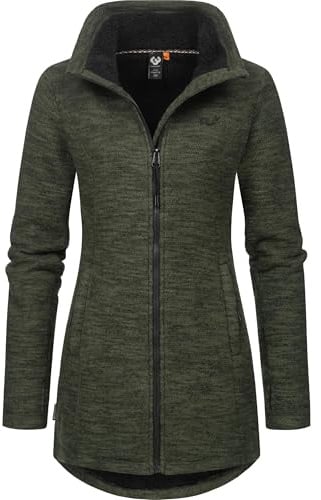 Ragwear Damen weiche Strickjacke Übergangsjacke mit Teddy-fleece Miram Melange YOUMODO Dark Olive Gr. XXL