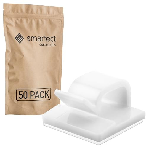 smartect Supporto Cavi Autoadesivo Bianco [50 Pezzi] Fermacavi a Muro per Fissare Luci Decorative, Cavi USB, Elettrici e di Ricarica, Clip per Gestione Cavi sulla Scrivania