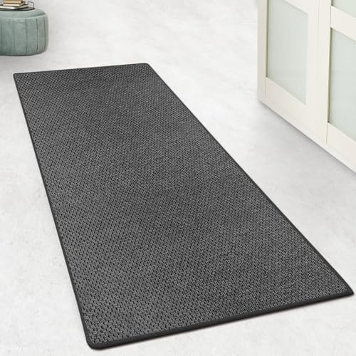 Floordirekt Küchenteppich Läufer 200x100cm für Küche, Flur, Schlaffzimmer & Wohnzimmer rutschfest & waschbar in Sisal Optik - Flurteppich - Teppichläufer Meterware nach Maß Anthrazit Kalkutta
