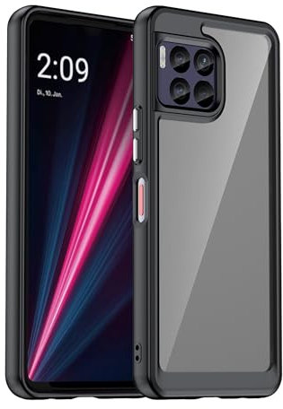 BOKYAS Crystal Hülle für T-Mobile Phone 2 Pro/T-Mobile REVVL 7 Pro Anti-Gelb & Stoßfeste Handyhülle, Anti-Kratzt Soft Silikon Schutzhülle Case mit TPU Bumper & PC-Rückseite, Schwarz