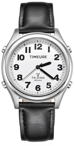 Sprechende Uhr, Funkwellen Steuerung, Sprachansage von Uhrzeit/Datum/Alarm, Stundenansage, Kein Aufladen nötig, Keine App erforderlich, Geeignet für Senioren/Sehbehinderte, TU-0901 (Schwarze, Herren)