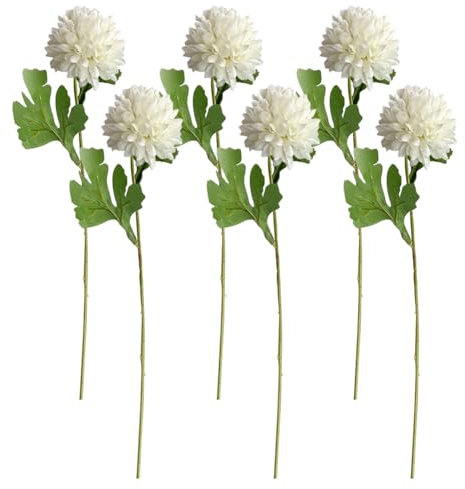 JIHUOO 6 Pcs White Chrysanthemums Artificial Flowers Large Fake Chrysanthemum Ball Flowers Faux Hydrangea Flowers Bridal Wedding Bouquets Dining Table Decorations