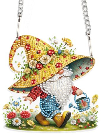 JISHSHAY Diamond Painting Gnome Pendant Wind Chimes Special Shaped Crystal Suncatcher Garden Chimes Diamond Art Ornaments