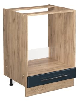 Vicco Herdumbauschrank Fame-Line, Dunkelblau Hochglanz/Goldkraft Eiche, 60 cm, AP Marmor