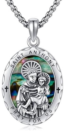 HUKKUN St. Antonius Kette Silber 925 Antonius von Padua Anhänger Halskette katholischer Schmuck Geschenke Herren