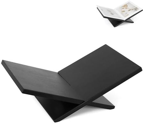 Puersi Support Livre Ouvert, Grand Porte Livre en Bois, Presentoir Livre de Table Basse, Porte Coran, Chevalet en Bois pour Magazines, Livres de Cuisine, Bible, Coran – Noir