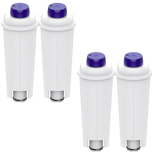 for De'Longhi Wasserfilter DLSC002, Filter Zubehör für DeLonghi Kaffeemaschinen und Espressomaschinen Magnifica S/Evo/Start, Dinamica, Eletta Explorer, Primadonna Soul/Class (4er-Pack, Weiß)