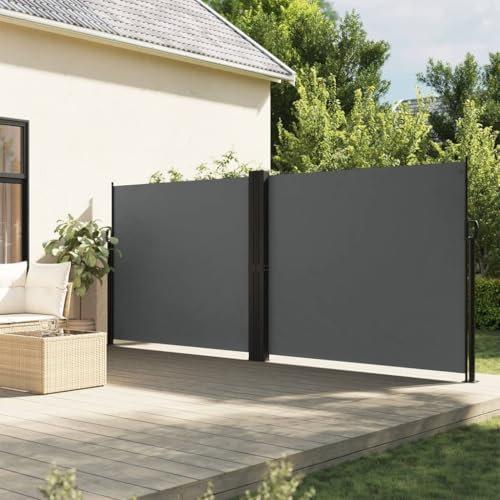 Homgoday Auvent Latéral Rétractable Anthracite 180x600 cm, Protection de l'intimité et Vent, Paravent Store Clôture de Jardin, Extensible Brise Vue pour Extérieur Balcon Terrasse C