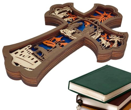 demaxiyad Holzkrippe zu Weihnachten,Holzkrippe aus schnitzen | Wandkrippe Holzskulptur,Weihnachtsbaum-Anhänger, saisonale Schnitzerei, Dekoration für Wohnzimmer, Bücherregal