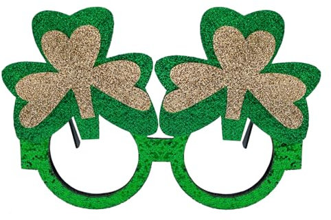 Oblique Unique Brille Viel Glück mit Kleeblättern und Glitzereffekt Grün als Accessoire für Geburtstag Jubiläum Fasching Karneval Motto Party Prüfung