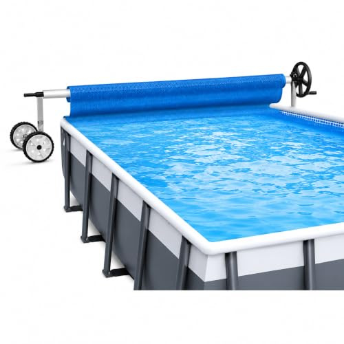 Mucola Pool Aufroller Aufrollsystem für Poolfolien 3-5,7 m fahrbar Schwarz | Für Solarplane und Abdeckplane bis 5,7 m Breite, stufenlos verstellbar, mobil dank Rollen, für ovale, runde und eckige Pools
