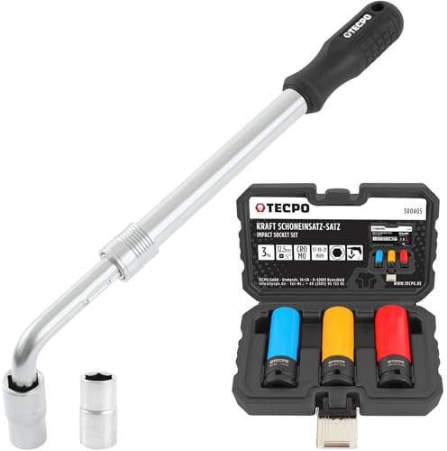 TECPO Teleskop Radmuttern Schlüssel Set mit Steckschlüssel-Einsatz 1/2 Zoll in 17/19mm und 21/23mm - mit 17mm, 19mm und 21mm Schoneinsätze