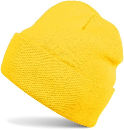 styleBREAKER Unisex Beanie Strickmütze Einfarbig, Feinstrick Mütze doppelt gestrickt, warme Winter Strickbeanie 04024029, Farbe:Sonnengelb