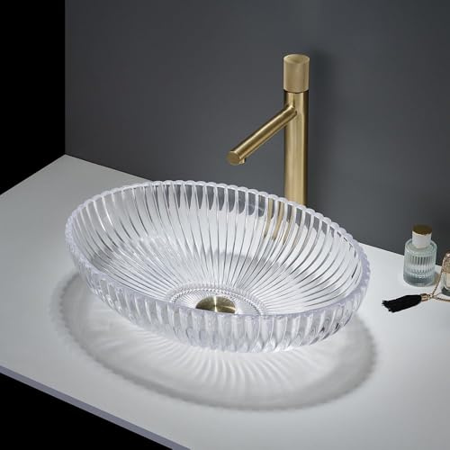 MILANO Clear Crystal Tempered Glass Round Countertop Bathroom Basin 510x350 | Glass Construction. Round Design. Contemporary Style. Countertop Installation. Not Fitted With Tap Holes.