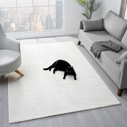 VIMODA Teppich Wohnzimmer Teppich Schlafzimmer, Flur, küche Kurzflor Boho Design Unifarbe Hoch-Tief-Effekt Modern 3D Weich,Farbe:Creme;Maße:240x330 cm