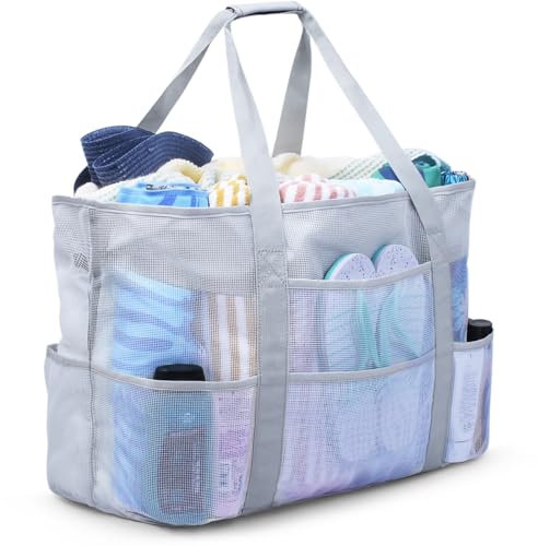 oscaurt Mesh Strandtasche XXL Familie mit Reißverschluss Badetasche Damen Shopper Tasche Leicht Strandbeutel Strandurlaub Schwimmtasche