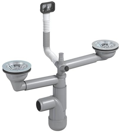 LAXARA Flexlok Teleskop Siphon für platzsparende Küchenspülen/Spülbecken | Universale Flexibilität mit recyceltem Kunststoff | (Flexlok2 mit eckigem Überlauf ohne Abflussrohr ohne Magnetabdeckung)