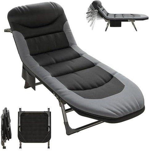 Campingbett Feldbett Klappbar Extra Breit, Campingliege Faltbar Leicht 190x65x30cm 6-Fach Verstellbar, Karpfenliege Camping Bett Klappbett Gästebett bis 150 kg, für Outdoor, Strand Garten (Schwarz)