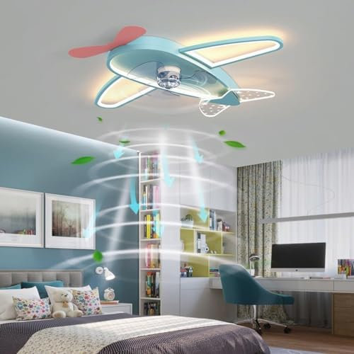 Pendant Lamps for bedroom LED Silent Ceiling Fan Light (with Lighting and Remote Control 49W Dimmable Airplane Shape Ceiling Light Suitable for Bedroom Room Dining Room Room Toy Ro