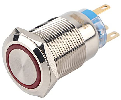 LED Selbstblockierender Schalter Wasserdicht Edelstahl Druckschalter mit Beleuchtung 12 24V für Industrie Außenbereich Marine Silber 19mm
