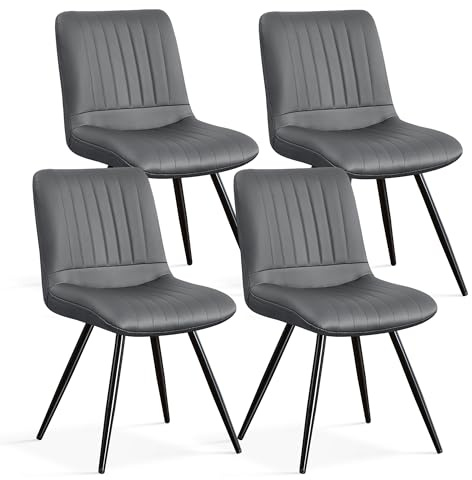 YUUIJOAA Esszimmerstühle 4er Set, Moderne mit dicken Kissen, PU Leder gepolstert Küche Esszimmerstühle mit Metallbeinen für Esszimmer Wohnzimmer (Dunkelgrau, 4 PCS)