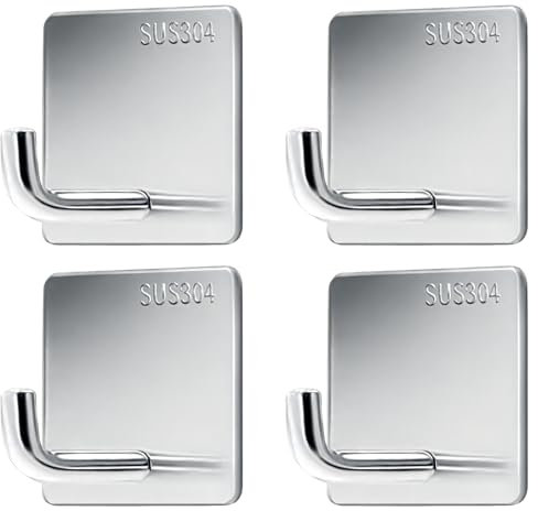 Klebehaken Extra Stark,4 Stück Haken Selbstklebend aus 304 Edelstahl,Ohne Bohren und Wasserdicht,Ideal für Badezimmer,Küche,Toilette und Schlafzimmer,Rostfreie Klebe-Haken für Handtücher (Silber)