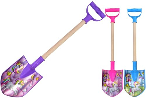 Electoys Kids Spade 52cm Unicorn Plastic Shovel | Wood Shaft Beach Spades Sand Pit Accessories | Garden Digging Spade for Children | Soil Scoop Seaside Sandpit Toys for Kids | Assorted | 4 Pack