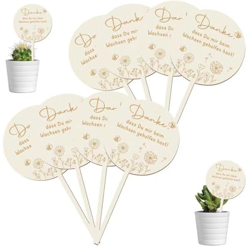 CUVZORA 8 Stücke Holz Blumenstecker Danke Dass Du Mir Beim Wachsen Geholfen Hast, Holzkarte, Blumentopf Holzstecker für Kita Kindergarten Abschiedsgeschenk Erzieherin Danke Geschenk