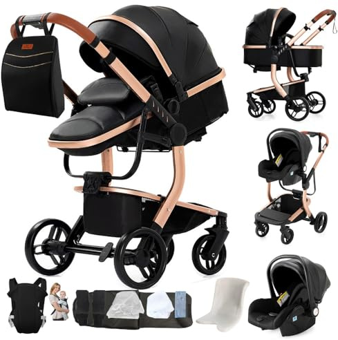 3 in 1 Kinderwagen Schwarz | Einfaches Falten, komfortable Panoramasicht, ideal für Ausflüge mit Ihrem Baby.