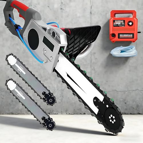 Motosierra eléctrica de 6500W, sierra eléctrica madera y hormigón armado, cortadora de muros con cadena diamantada, profundidad 50cm, bomba de agua anti-polvo, 1 cadena y 1 barra guía