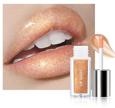 Rouge a Levre Pailleté, Or Rose Lip Gloss Hydratant, Effet 3D Volume Ultra | Holographique à Lèvres avec Nuance Vaporeuse, Longue Tenue et Waterproof, Non Collant, Maquillage Pailleté pour Femmes