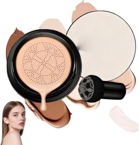 Luvie Glow Foundation Cushion Concealer,Mushroom Head Air Cushion CC Cream,BB Cream Face Makeup Foundation,Moisturizing Concealer Brighten Long-Lasting,Natural BB Cream for All Skin Types (Ivory)