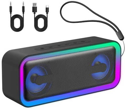 IKT Bluetooth Lautsprecher mit Licht, Musikbox Bluetooth 5.4, 30W Stereo Bass Boost, IPX7 Wasserdicht, 7 RGB Lichtmodi, 30h Spielzeit, Party-Lautsprecher für Innen & Outdoor, TWS, AUX, TF-Karte