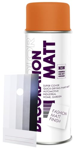 Craft-Equip DC 1 Stück Lackspray Matt nach RAL in 400ml zur Lackierung von Auto Stahl Aluminium Beton Holz und Spritzmusterkarte (1 Dose in orange MATT RAL 2004 + Karte)