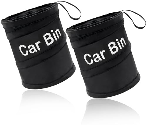 2 Pack Car Bin Portable Collapsible Car Rubbish Bin Waterproof Pop Up Black | Car Trash Can Leakproof Garbage Bag Organiser with Hanging Loop Car Bins for Front or Back of Car for Vans Taxis Offices