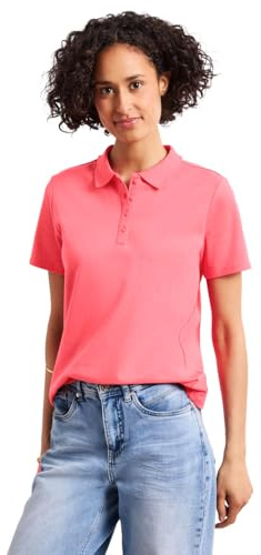 Street One Kurzarm Poloshirt in Rippstruktur Striking Coral 42