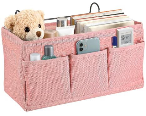 Net Nachttisch-Hängeaufbewahrung,Bett Organizer Zum Einhänge,betttaschen hängeaufbewahrung,Bett-Organizer,Betttasche zum Einhängen 3 Fächer,Hänge-Aufbewahrungstasche für Zuhause,Schule,Wohnheim(Pink)