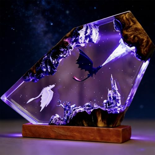 3D-Drachen-Harz-Lampe, Epoxid-Nachtlicht mit USB, mehrfarbiges LED-Kristall-Dekor für Schlafzimmer, Schreibtisch, handgefertigt, einzigartige Geschenke für Vater, Männer, Ehemann, Freund, Kinder (20 x
