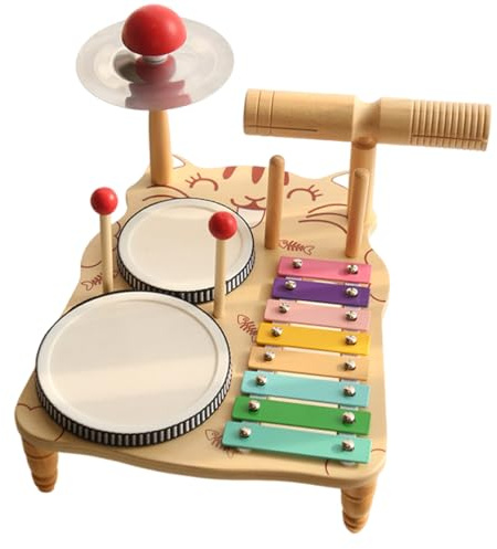 KIXZSAZ Konzentration und Leidenschaft für die Musik mit 9 in 1 Kinderschlagzeug Set, Spielzeug Schlagzeug Set für die frühkindliche Bildung für