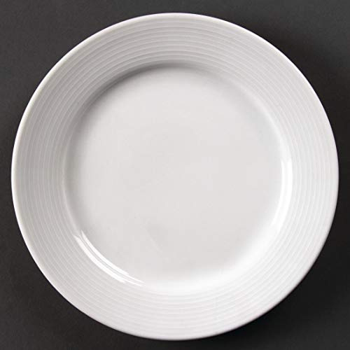 Olympia Linear Teller-Set mit breitem Rand, 200 mm (12 Stück), weißes Porzellan, lebenslange Kantengarantie – ofen-, mikrowellen- und spülmaschinenfest – BS4034-zertifiziertes Geschirr, U090