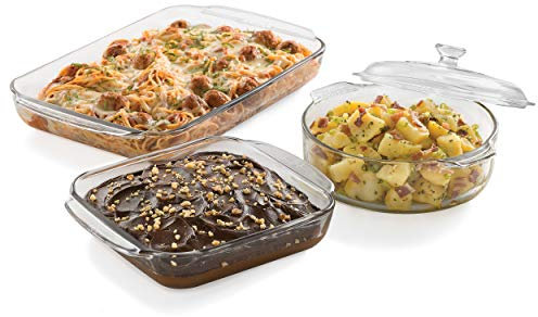Libbey Baker's Basics Lot de 3 cocottes en verre avec 1 couvercle