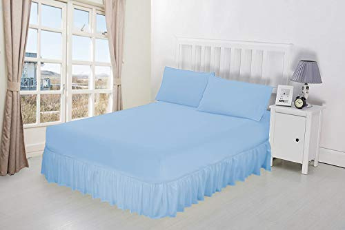 Luxury Percale Frilled Valance Fitted Sheets 14 Colours in Single, Double, King, Super King (King, Sky Blue)
