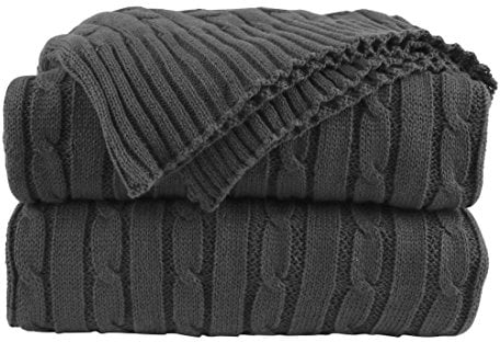 sourcing map 100% Cotton Knitted Throw Blanket for Sofa and Couch Soft Lightweight Cable Knit Blanket Home Decors Blanket, Nickel 47 x 70