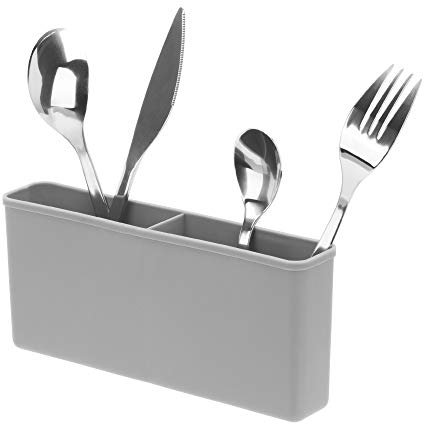 IPEGTOP 2-fach Unterteiltes Abtropfgestell für Besteck [Grau] | Abtropfkorb mit Hakenhalterung & Schnellentwässerung | Für Küchenschrank & Spüle