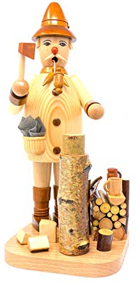 Drechslerei Friedbert Uhlig, Räuchermännchen Nr. 028/n, Holzhacker, Natur, 35 cm hoch, aus regionalem Holz gedrechselt, echte Handarbeit aus dem Erzgebirge, Weihnachten, Holzkunst, Echtholz