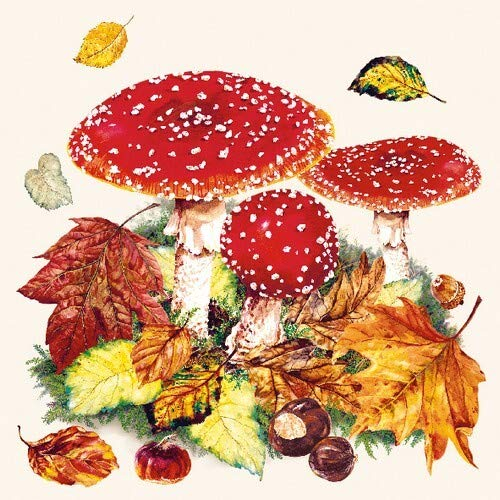 20 Servietten Fliegenpilze mitten im Herbst | Blätter | Natur 33x33cm