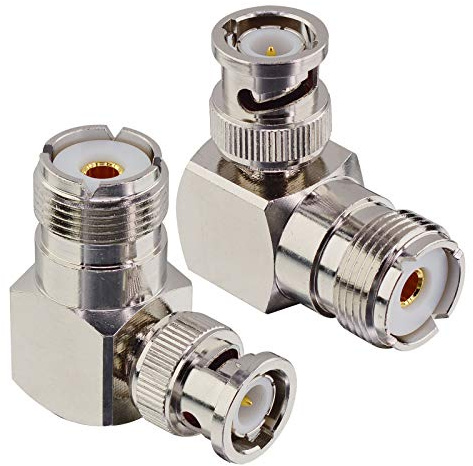 Boobrie L Shape UHF to BNC Connector UHF Female SO239 to BNC Male Right Angle 90 Degree Coax Cable RF Coax Adapter for SDR Ham Radio Antenna Scanner Coaxial Cable (2-Pack)